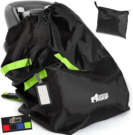 GORILLA GRIP Car Seat Travel Bag for Airplane Gate Check, Easy Carry Backpack Bags Cover Carseats, Infant Baby Carriers and Toddler Booster Seats for Airport, Child Air Travels Essential, Fluorescent