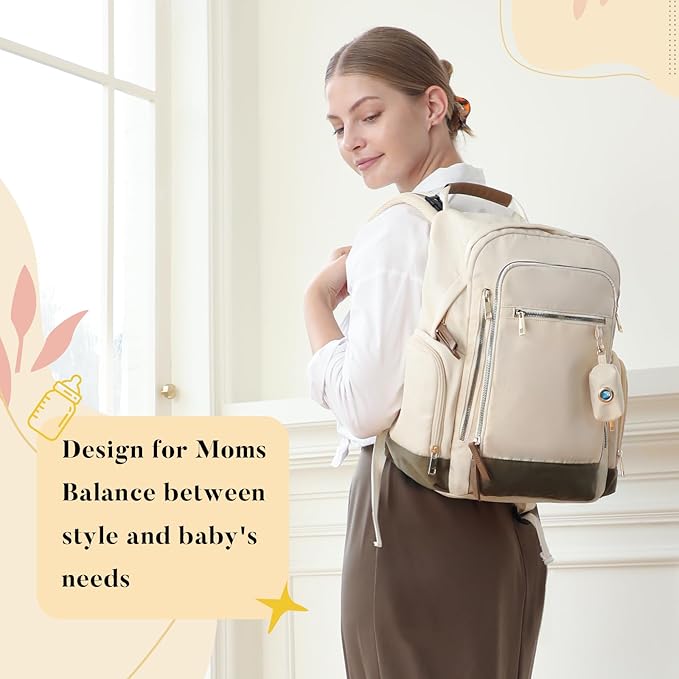 miss fong Diaper Bag Backpack - Baby Diaper Bag Mommy Bag Diaper Backpack with 16 Pockets Large Capacity Travel Diaper Bag Baby Shower Gifts for Mom & Dad-Off-White