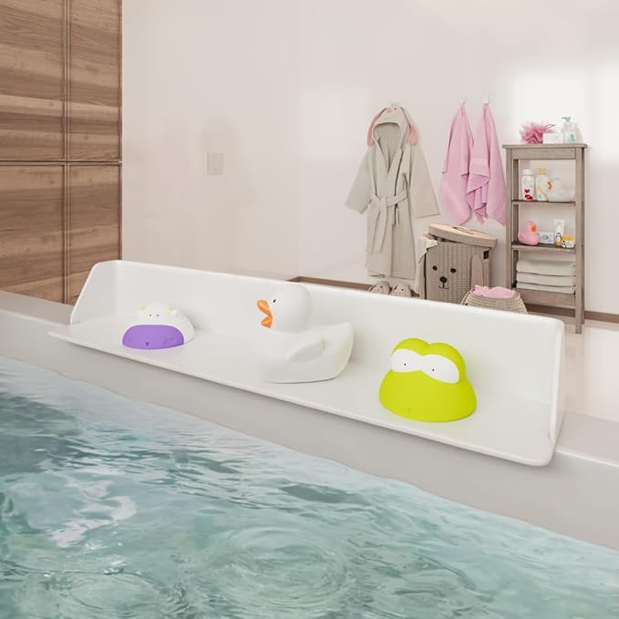 Original PlayPad, Bathtub Splash Guard Play Shelf - Toy Tray Caddy Holder Storage - Suction Cups Attach to Bath Tub - No Mess Water Spill in Bathroom for Toddlers Kids Baby (White)