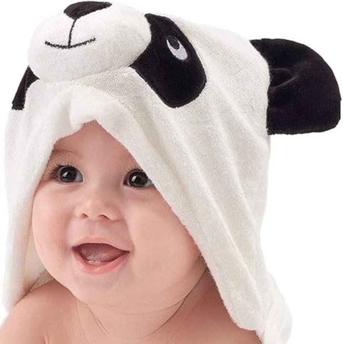 HIPHOP PANDA Hooded Towel - Rayon Made from Bamboo, Bath Towel with Bear Ears for Newborn, Babie, Toddler, Infant - Absorbent Large Baby Towel - Panda, 37.5 x 37.5 Inch
