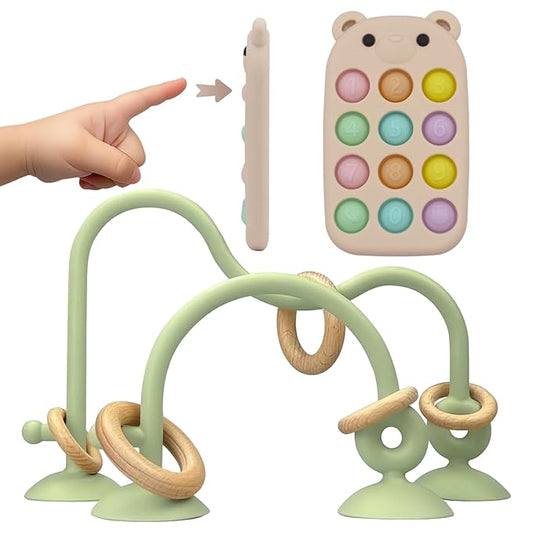 Baby High Chair Suction Toys Teething Chew - Baby Teething Toys Silicone Teethers Table Toys, Food Grade Silicon for 6 12 18 Months (RPinkBeige)