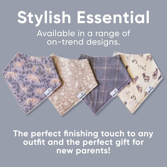 Copper Pearl 4 Pack Soft Cotton Baby Bibs for Drooling and Teething, Absorbent Drool Bibs for Baby Girl and Boy, Adjustable to Fit Newborns to Toddlers, Tons of Styles (Timber)