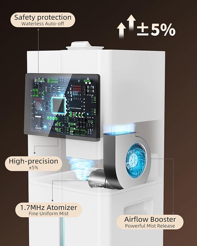 Cool Mist Humidifiers for Bedroom, Ultrasonic 2.4Gal 9L Quiet Top-Fill, Easy Clean with Essential Oil Tray, 360°Nozzle, 4 Speed, Remote, 60H Runtime, for Baby, Adults, Plants, Home, House, Large Room