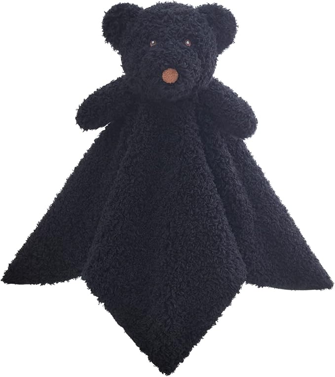 Baby Black Teddy Bear Soft Stuffed Animal Security Blanket, Plush Bear Character Lovey Blanket, Baby Shower/Nursery Gift, Newborn Infant Toddler Snuggle Blankie for Boys Girls, 14 Inches