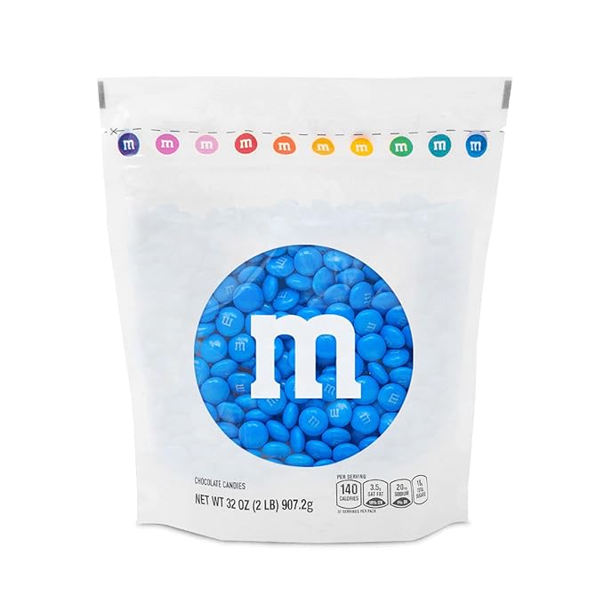 M&M’S WORLD Blue Candy Bulk - Milk Chocolate Candy, 2 lbs Resealable Pack for Graduation, Wedding, 4th of July, Birthdays, Party Favors, Boy Baby Showers, Gender Reveal Ideas, Easter and more