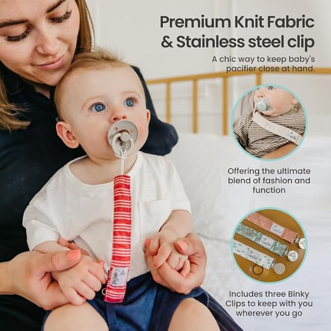 Copper Pearl Pacifier Clip 3-Pack: Premium Knit Binky Clips for Baby Girls and Boys - Stylish Stainless Steel Pacifier Holder Clip - Baby Pacifier Clips for No More Floor Drops - Goosie