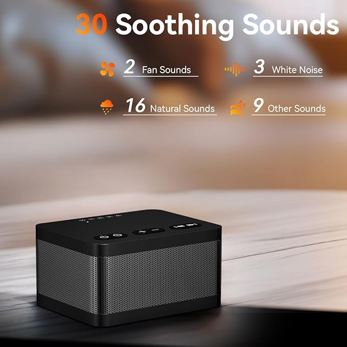 Sound Machine White Noise Machine with 30 Natural Soothing Sounds 36 Levels Volume 5 Timers Memory Function Effectively Blocks Noise Ideal Sleep Machine Brown Noise for Baby Kids Adults Home (Black)