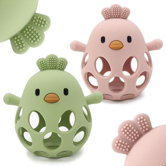 Baby Teething Toys Silicone Teethers - Babies Toys Chew Toys Food Grade Silicone for Sucking Needs, BPA Free for 0-6 6-12 Months(Green Pink)