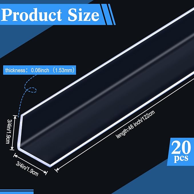 Sasylvia 20 Pcs Wall Corner Protector Guards, Vinyl 3/4 x 48 Inches Corner Trim Molding, Avoid Scratching Scuffs, Ease Install and Cleaning for Door Countertop Furniture Cabinet Protection, Clear