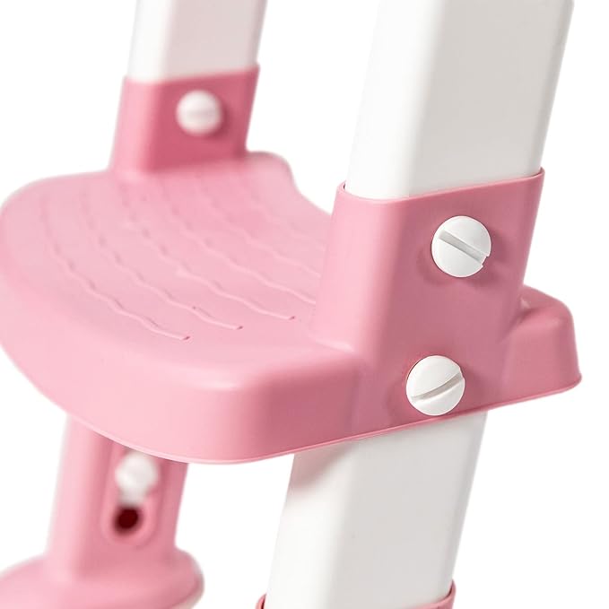 Potty Training Toilet Seat with Step Stool Ladder for Boys and Girls Baby Toddler Kid Children Toilet Training Seat Chair with Handles Padded Seat Non-Slip Wide Step(Pink)
