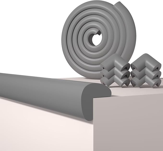 Baby Proof Edge Corner Protector, 6.56FT 0.47''Th L-Shape Furniture Corner & Edge Safety Bumpers with 6 Corners, Pre-Taped, Soft NBR Rubber Foam Desk Edge Cushion Wall Corner Protector(Grey)