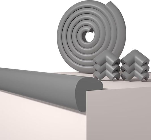 Baby Proof Edge Corner Protector, 6.56FT 0.47''Th L-Shape Furniture Corner & Edge Safety Bumpers with 6 Corners, Pre-Taped, Soft NBR Rubber Foam Desk Edge Cushion Wall Corner Protector(Grey)