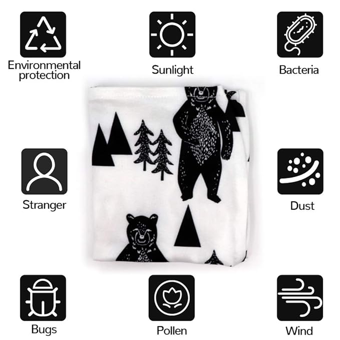 Stretchy Baby Car Seat Cover for Baby Boys and Girls,Multiuse - Nursing Breastfeeding Covers,Shopping Cart/High Chair/Stroller Covers,Infinity Scarf,Car Seat Canopies(Ink Bear)