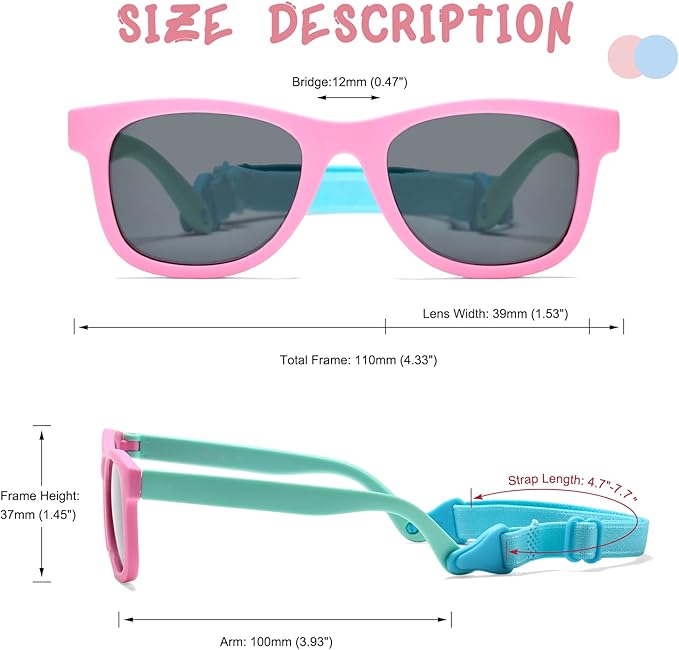 COASION Bendable Flexible Polarized Newborn Baby Sunglasses with Strap for Infant Boys Girls Age 0-12 Months CA8042