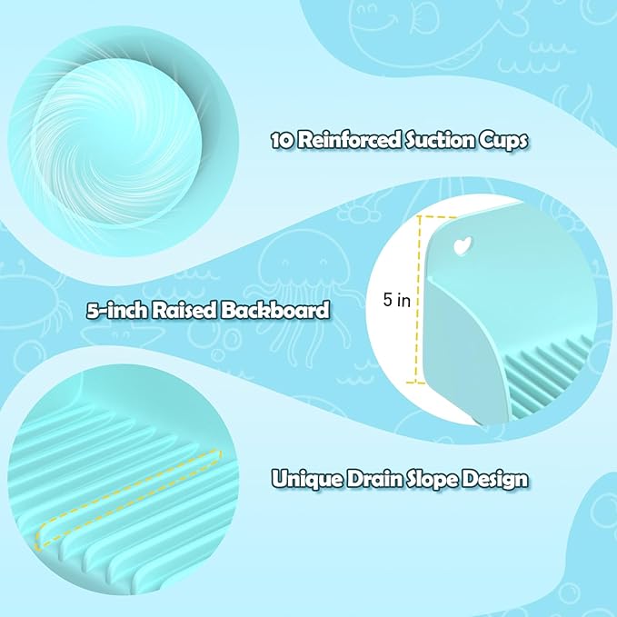 24 Inch Bathtub Splash Guard with 10 Suction Cups, Silicone Tub Water Splash Guard for Bathtub, Bath Toy Tray Holder Play Shelf for Kids, Universal for Bathroom, Kitchen Sink (Green)