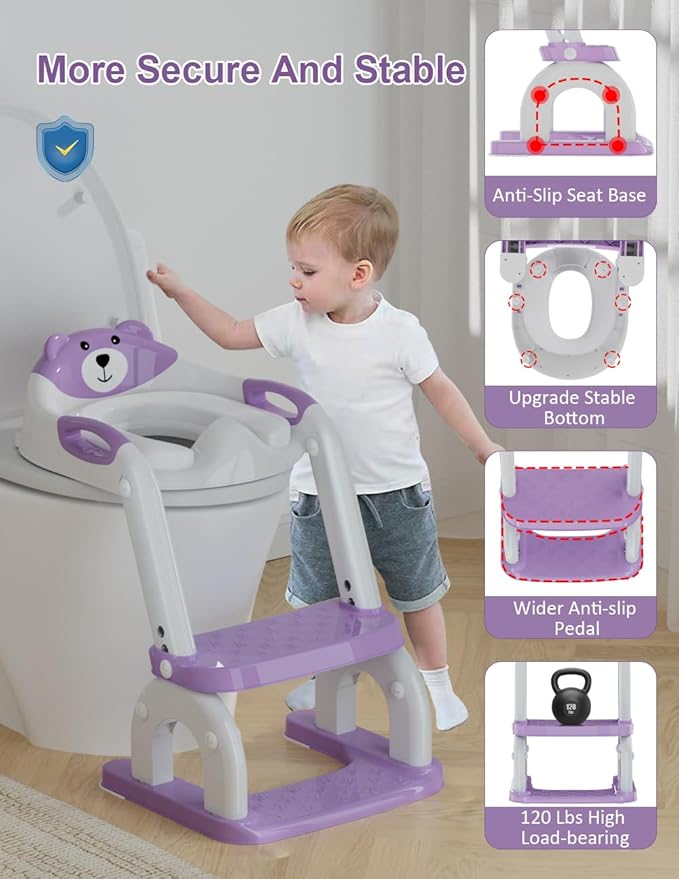 Potty Training Seat with Step Stool Ladder, Potty Training Toilet Seat with Soft Seat Splash Guard, Adjustable Height, 2 in 1 Potty Seats for Toddlers Kids Boys Girls