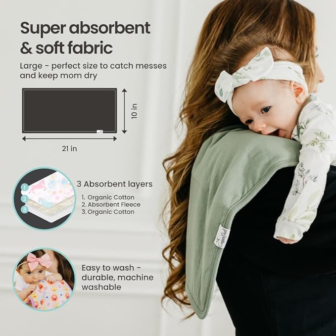 Copper Pearl Premium Baby Burp Cloths - 3-Pack Large Cotton Burp Cloths, Extra Soft Spit Up Rags with 3 Absorbent Layers, Perfect for Baby Boy and Baby Girl Gifts (21" x 10" Size, Blueberry Set)