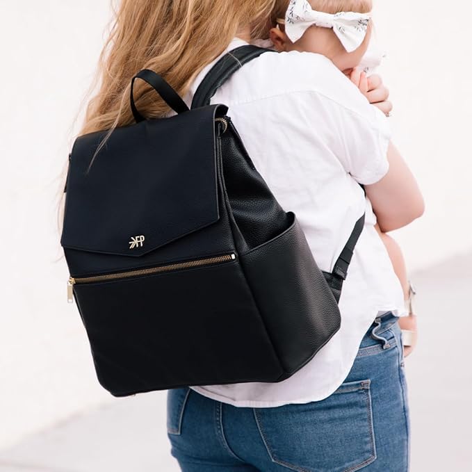 Freshly Picked Classic II Diaper Bag Backpack, Wipeable Vegan Leather With Changing Pad, Convertible (Ebony V2)