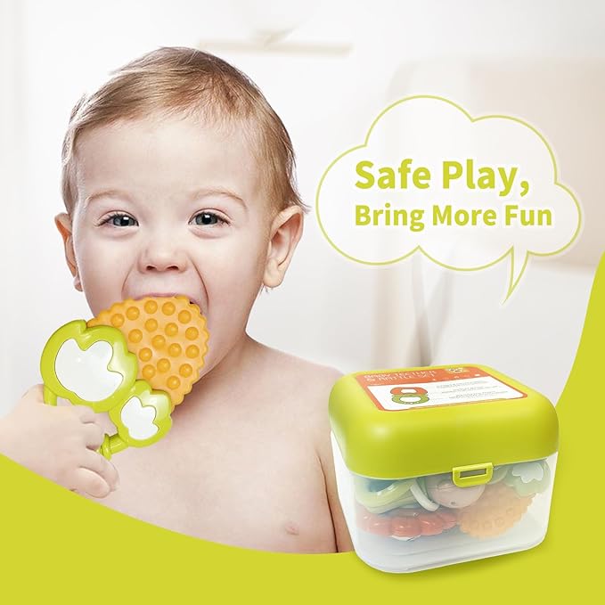 12PCS Baby Rattles Toys Set with Storage Case, Teething Toys for Babies, Newborn Christmas Gift for Baby Infant Boys and Girls 0 1 2 3 4 5 6 7 8 9 10 11 12 Months
