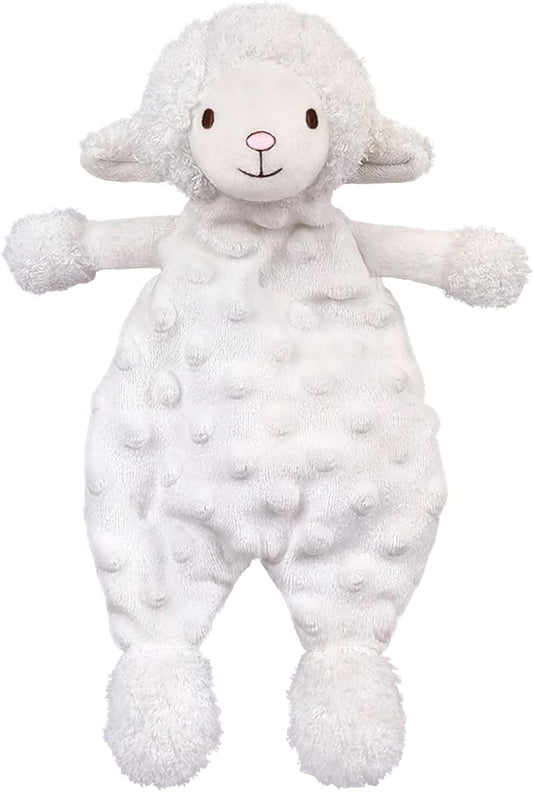 Baby White Lamb Soft Stuffed Animal Security Blanket, Plush Sheep Character Lovey Blanket, Baby Shower/Nursery Gift, Newborn Infant Toddler Snuggle Blankie for Boys Girls, 10 Inches