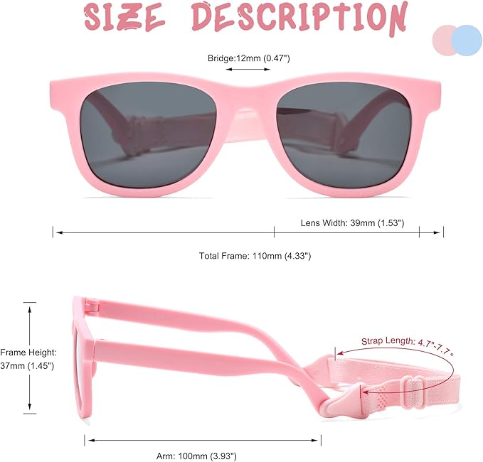 COASION Bendable Flexible Polarized Newborn Baby Sunglasses with Strap for Infant Boys Girls Age 0-12 Months CA8042
