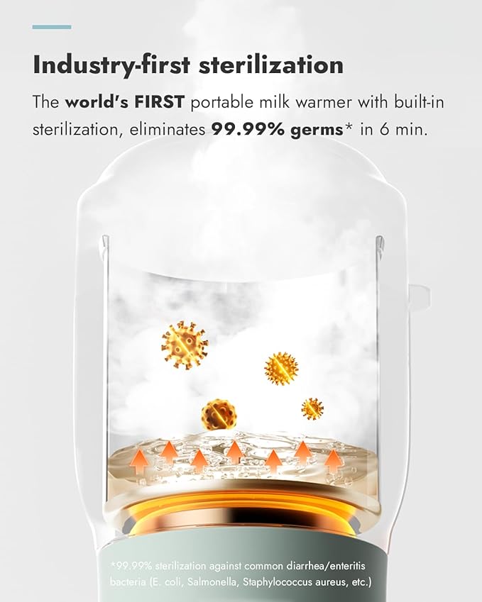 Papablic Pro Portable Bottle Warmer for Travel– Fast Heating, Steam Sterilizer, 30W Fast Charge, 5-Temp Control, Easy-Clean Wide Mouth, Baby Milk Warmer for Breastmilk & Formula, Almond Rose