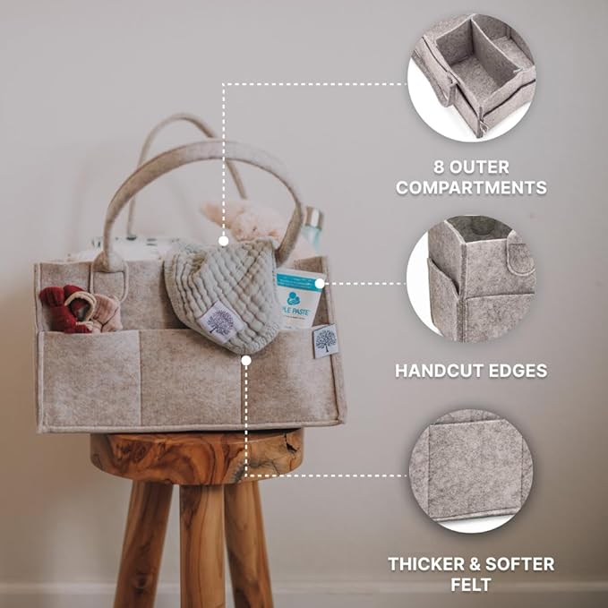 Parker Baby Co. Diaper Caddy - Nursery Storage Bin and Car Organizer for Diapers and Baby Wipes - Oatmeal, Large