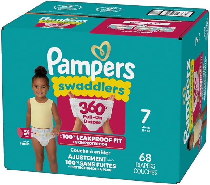 Pampers Swaddlers 360 Pull-On Diapers, Size 7, 68 Count for up to 100% Leakproof Skin Protection and Easy Changes