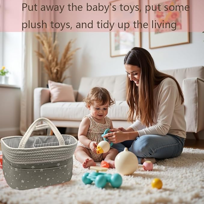 Baby Diaper Caddy Organizer Storage Basket for Girl Boy Shower Gifts Portable Large Nursery Holder Tote for Changing Table or Car Newborn Essentials