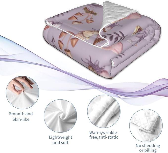 Baby Blanket Mushrooms Vintage Botanical for Boy Girl Newborn 30x40 Inch Toddler Infant Nursery Throw Blankets Double Layer Comfy Soft Plush Stroller Crib Quilt