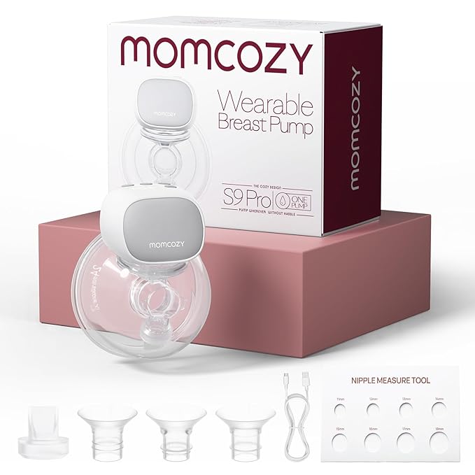 Momcozy S9 Pro Upgraded Wearable Breast Pump, Hands-Free Design with Extended Battery Life & LED Display, Double Electric Portable Pump with 2 Modes & 9 Levels, 24mm, 1-Pack, Gray