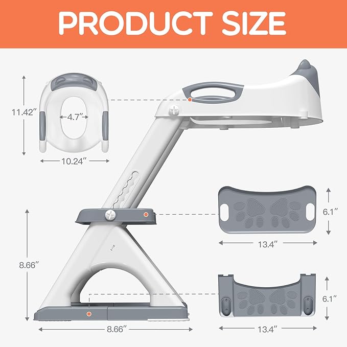 Potty Training Seat, SKYROKU Upgrade Toddler Toilet Seat for Kids Boys Girls, 2 in 1 Potty Training Toilet, Splash Guard Anti-Slip Pad Step Stool,New Sector-Shape Stabilized Base and heavier (Grey)