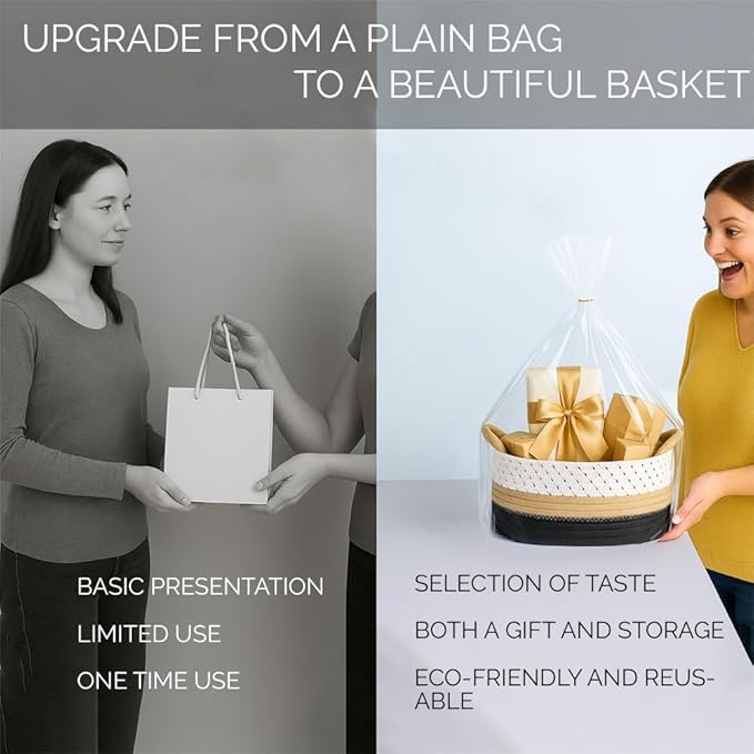 Yimi's Dream Cotton Rope Basket – Woven Gift Basket with Handles, Decorative Storage Basket for Baby Shower, Housewarming, Nursery, Toys, Laundry, Towels