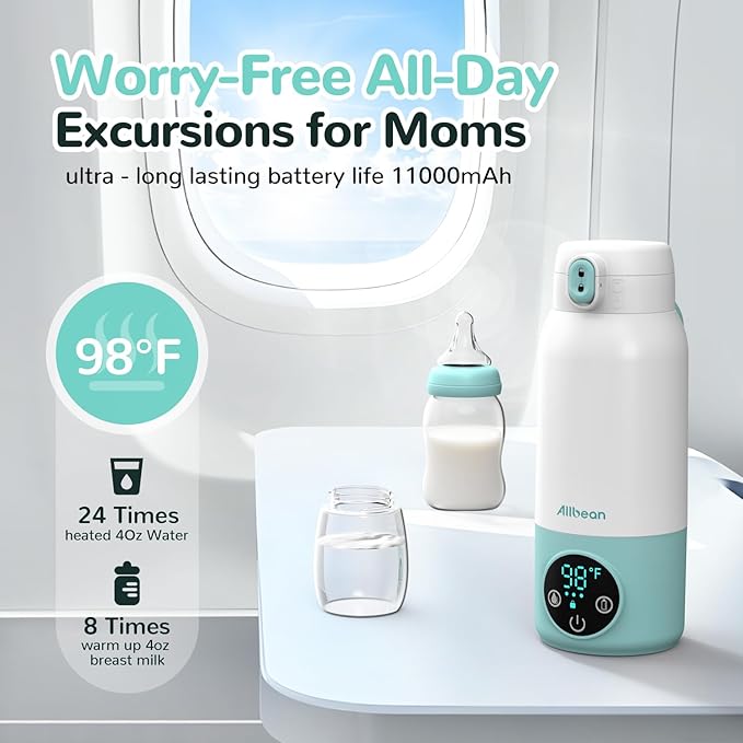 Portable Bottle Warmer for Travel – 2025 Upgrade Dual Heating Modes for Breast Milk & Water, Milk Warmer for Baby with Fast Heating,17oz Large Capacity Suitable for Outdoor, Airplane, and Car