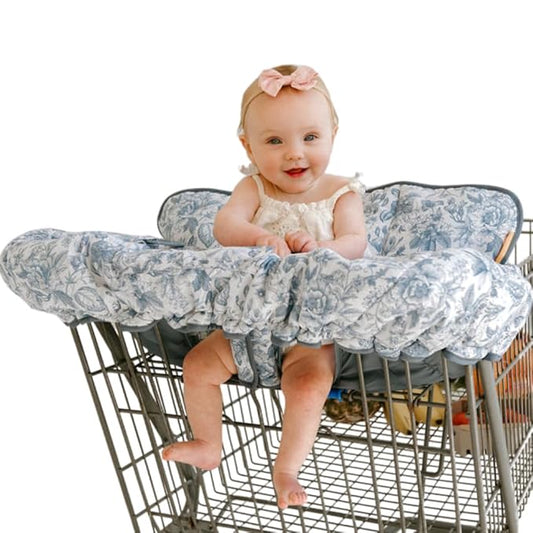 2-in-1 Cushy Cart Cover and High Chair Cover | Universal Fit | Includes Storage Pouch (Heritage Blue)