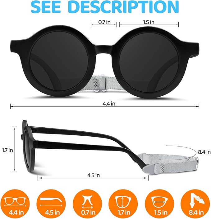 RIVBOS Baby Wrap Polarized UV400 Sunglasses - Soft Frame with Secure Strap for Infant and Newborn (0-24 Months) RBK069