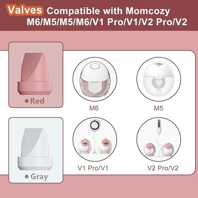 6pcs Duckbill Valves Compatible with Momcozy M5/M5/M6/V1/V1 Pro/V2/V2 Pro, Replace for Momcozy Breast Pump Replacement Accessories, Fit for Mom Cozy Pump Part, Not Original Parts, Gray