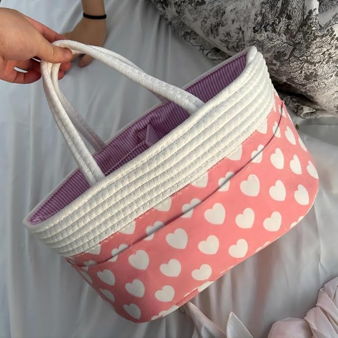 Pink Diaper Caddy Organizer for Baby Girl-Large Portable Diaper Caddy Basket for Changing Table-Diaper Organizer Caddy-Car Travel Tote Bag-Newborn Registry Baby Shower Basket for Diapers & Wipes