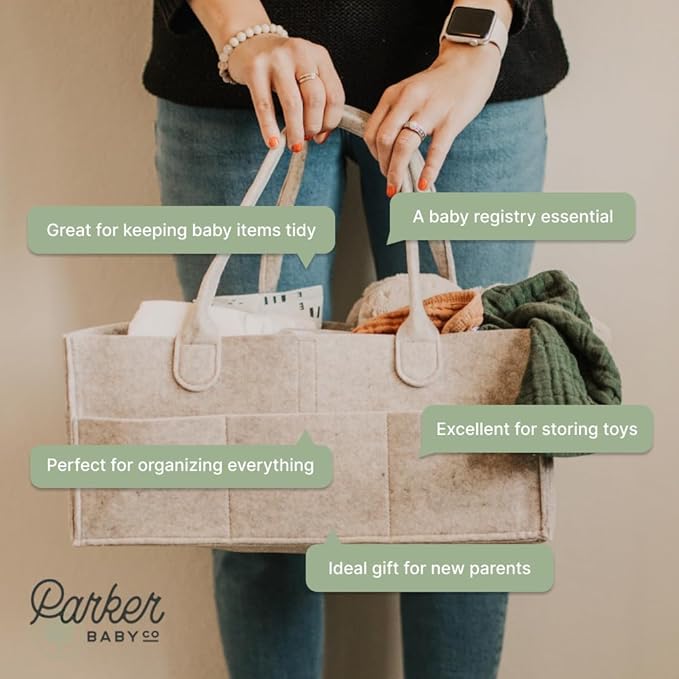 Parker Baby Co. Diaper Caddy - Nursery Storage Bin and Car Organizer for Diapers and Baby Wipes - Oatmeal, Large