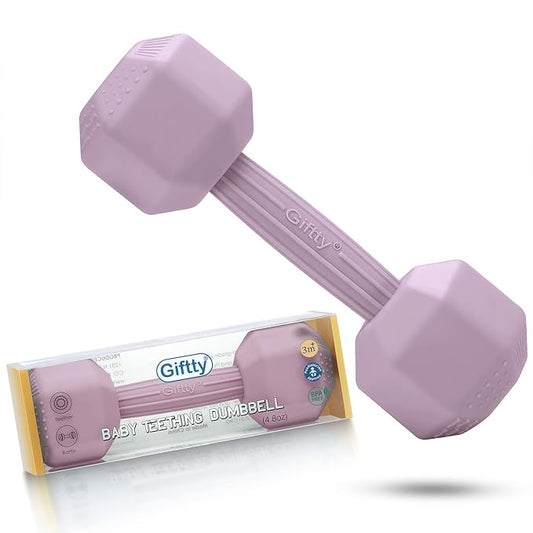 Giftty Baby Dumbbell - Silicone Infant Rattle Teething Toy Teether Toddler Sensory Toy Durable Safe Exercises Workout Weight - Great Gift for Girls and Boys (1pcs 4.8oz - Pink)