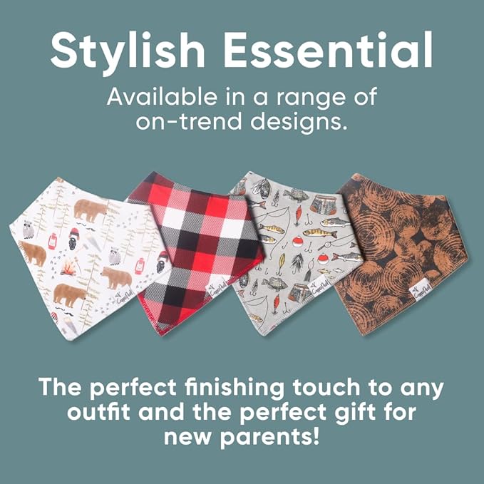 Copper Pearl 4 Pack Soft Cotton Baby Bibs for Drooling and Teething, Absorbent Drool Bibs for Baby Girl and Boy, Adjustable to Fit Newborns to Toddlers, Tons of Styles (Lumberjack)