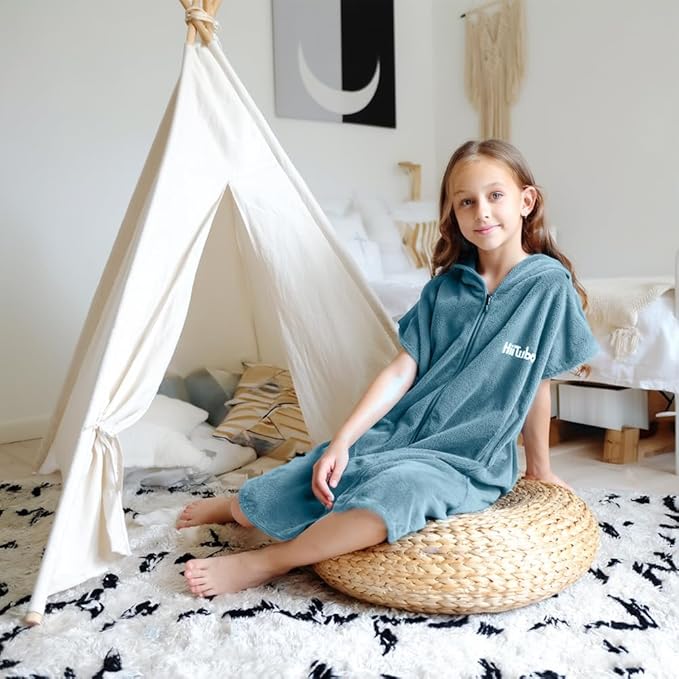 Hiturbo Kids Bath Towel Hoodie: Absorbent Quick Dry Zipper Surf Poncho - Changing Towels Swimming Outerwear (Blue)