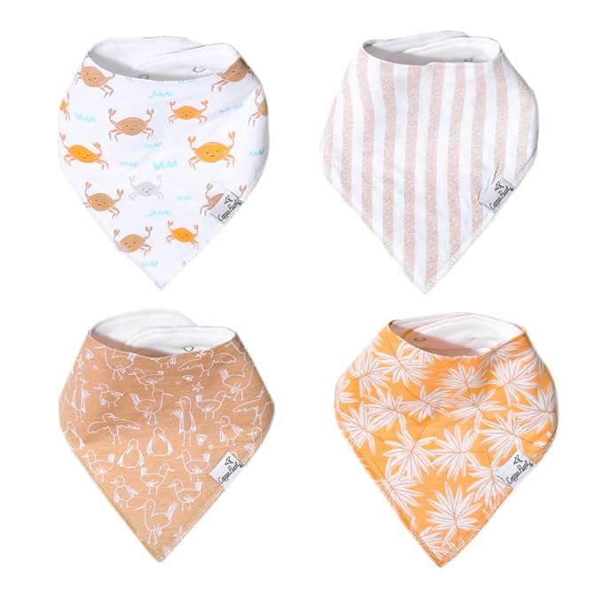 Copper Pearl 4 Pack Soft Cotton Baby Bibs for Drooling and Teething, Absorbent Drool Bibs for Baby Girl and Boy, Adjustable to Fit Newborns to Toddlers, Tons of Styles (Tide)