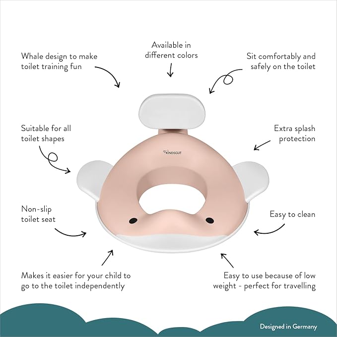 Kindsgut Potty Training Seat in whale design, designed in Germany, suitable for all toilet shapes non-slip toilet seat, Peach