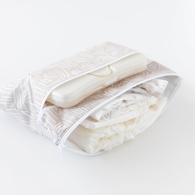 Bumkins Waterproof Wet Dry Clutch Bag for Baby, Travel, Swim Suit, Cloth Diapers, Pump Parts, Pool, Gym Clothes, Toiletry, Hook to Stroller, Daycare, Zip Reusable Bag, Packing Pouch, Boho Beige