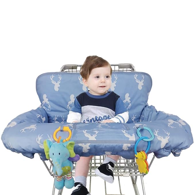 Shopping Cart Cover for Baby boy Girl, Non-Slip Design Cart Covers for Babies, Infant Cotton High Chair Cover, Machine Washable, Toddler Grocery Cover (Navy Deer)