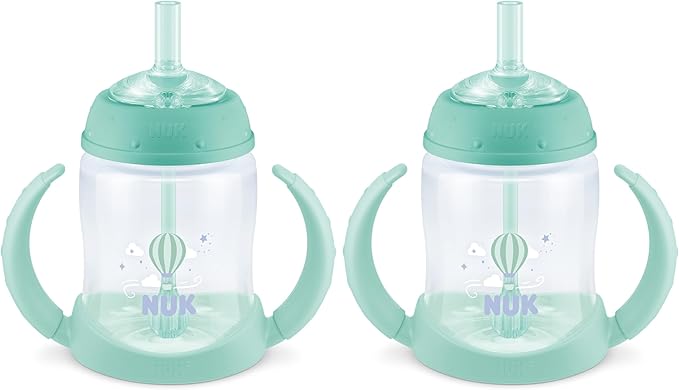 NUK Learner Straw Cup, 5oz, 2-Pack - Toddler Sippy Cup with Soft Straw for Easy Drinking, Suitable for Ages 8 Months and Up, Green