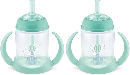 NUK Learner Straw Cup, 5oz, 2-Pack - Toddler Sippy Cup with Soft Straw for Easy Drinking, Suitable for Ages 8 Months and Up, Green