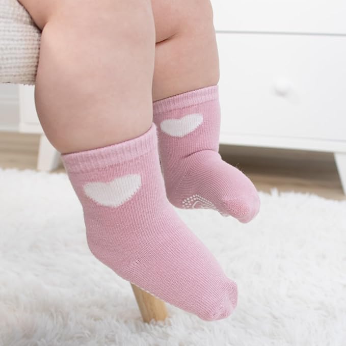 The Peanutshell Organic Baby Girl Socks 0-24 Months Set of 12 - Non-Slip Grip, Soft Cotton Newborn & Toddler Socks - Blush
