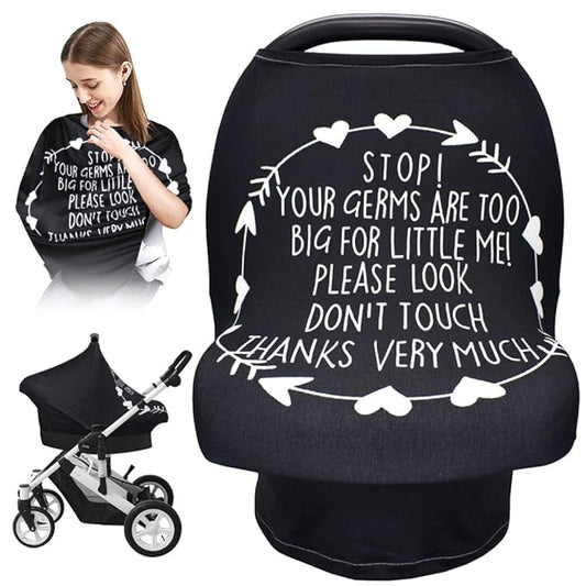 Car Seat Covers for Babies, Nursing Breastfeeding Cover Infant Carseat Canopy, Soft Stretchy Carrier Cover for Stroller High Chair Shopping Cart, Newborn Boy Girl Shower Gift - Stop No Touching Sign
